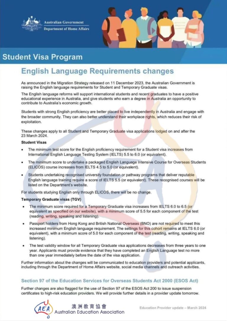 Australian visa - change of English language requirments